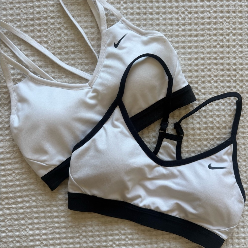 NIKE White & Black Double Pack Strappy Sports Bras